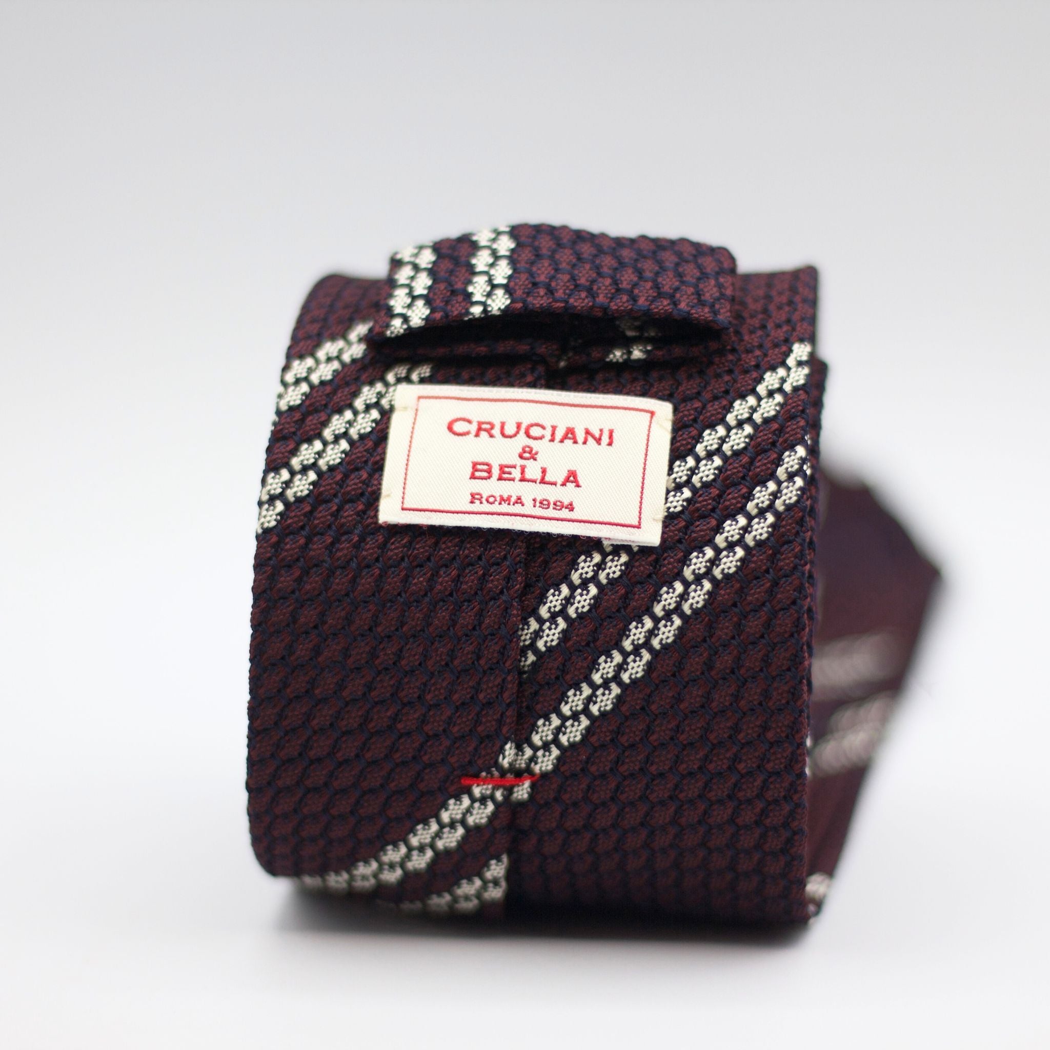 Cruciani & Bella 100% Silk Garza Grossa Woven in Italy Unlined Hand rolled blades Purple and White  Handmade in Italy 8 cm x 150 cm