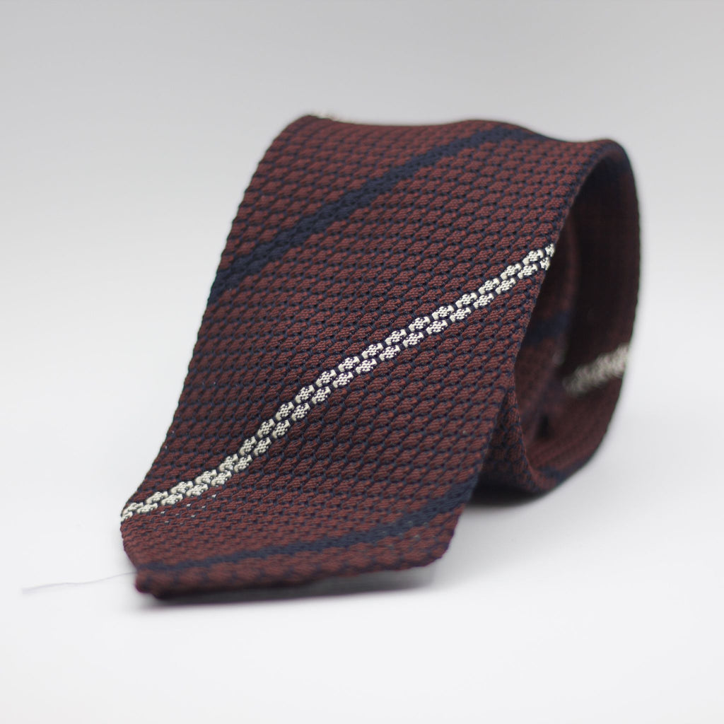 Navy Blue Grenadine Silk Tie with Burgundy Stripes Burgundy