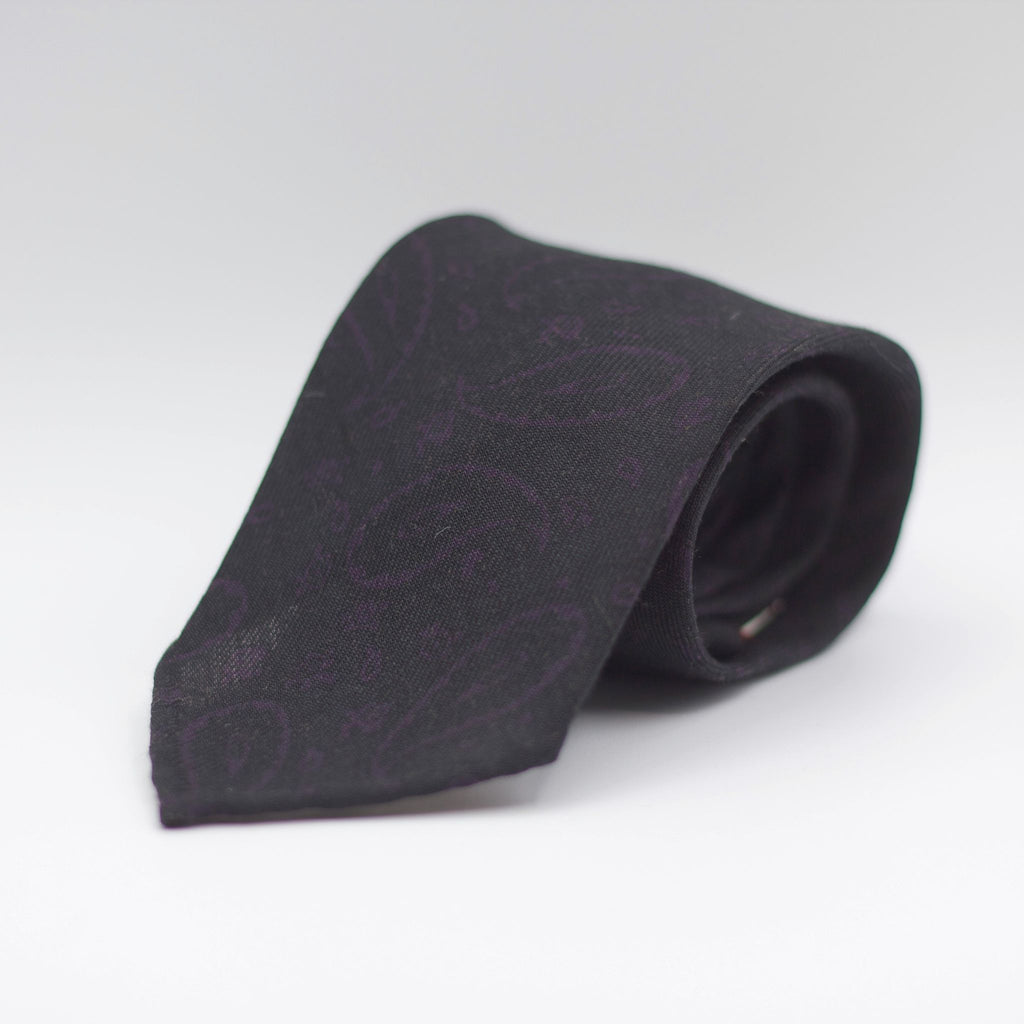 Cruciani & Bella 100%  Printed Wool  Unlined Hand rolled blades Dark Green/Black, PurplePaisley Motif Tie  Handmade in Italy 8 cm x 150 cm