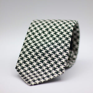Drake's for Cruciani e Bella 100%  Silk Tipped White and Dark Green  Houndstooth Large Cheek Handmade in London, England 8 cm x 150 cm