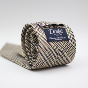 Drake's for Cruciani & Bella 100% Wowen Silk Tipped Ecru, Blue and Green Prince of Wales motif Tie Size 8 X 148 cm Made in England