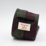Cruciani & Bella 100% Shetland Tweed  Unlined Hand rolled blades Green and Burgundy stripes Handmade in Italy 8 cm x 150 cm