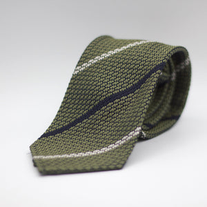 Cruciani & Bella 100% Silk Garza Grossa Woven in Italy Unlined Hand rolled blades Green, Blue and White Striped Handmade in Italy 8 cm x 150 cm