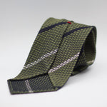 Cruciani & Bella 100% Silk Garza Grossa Woven in Italy Unlined Hand rolled blades Green, Blue and White Striped Handmade in Italy 8 cm x 150 cm