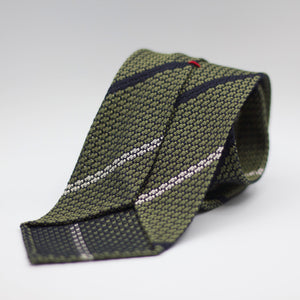 Cruciani & Bella 100% Silk Garza Grossa Woven in Italy Unlined Hand rolled blades Green, Blue and White Striped Handmade in Italy 8 cm x 150 cm