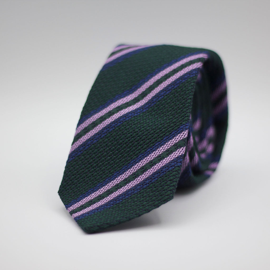 Cruciani & Bella 100% Garza Grossa Silk Forrest Green, Pink and Blue Striped  tie Handmade in Italy 7 cm x 152 cm