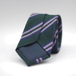 Cruciani & Bella 100% Garza Grossa Silk Forrest Green, Pink and Blue Striped  tie Handmade in Italy 7 cm x 152 cm