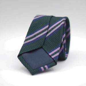 Cruciani & Bella 100% Garza Grossa Silk Forrest Green, Pink and Blue Striped  tie Handmade in Italy 7 cm x 152 cm