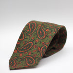 Cruciani & Bella  100% Printed Madder Silk  Italian fabric  Unlined tie Pea Green, Orange Motifs Handmade in Italy 8 cm x 150 cm