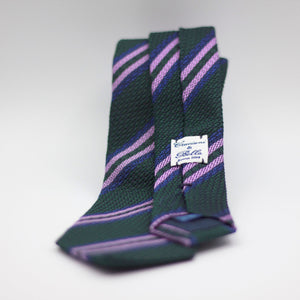 Cruciani & Bella 100% Garza Grossa Silk Forrest Green, Pink and Blue Striped  tie Handmade in Italy 7 cm x 152 cm