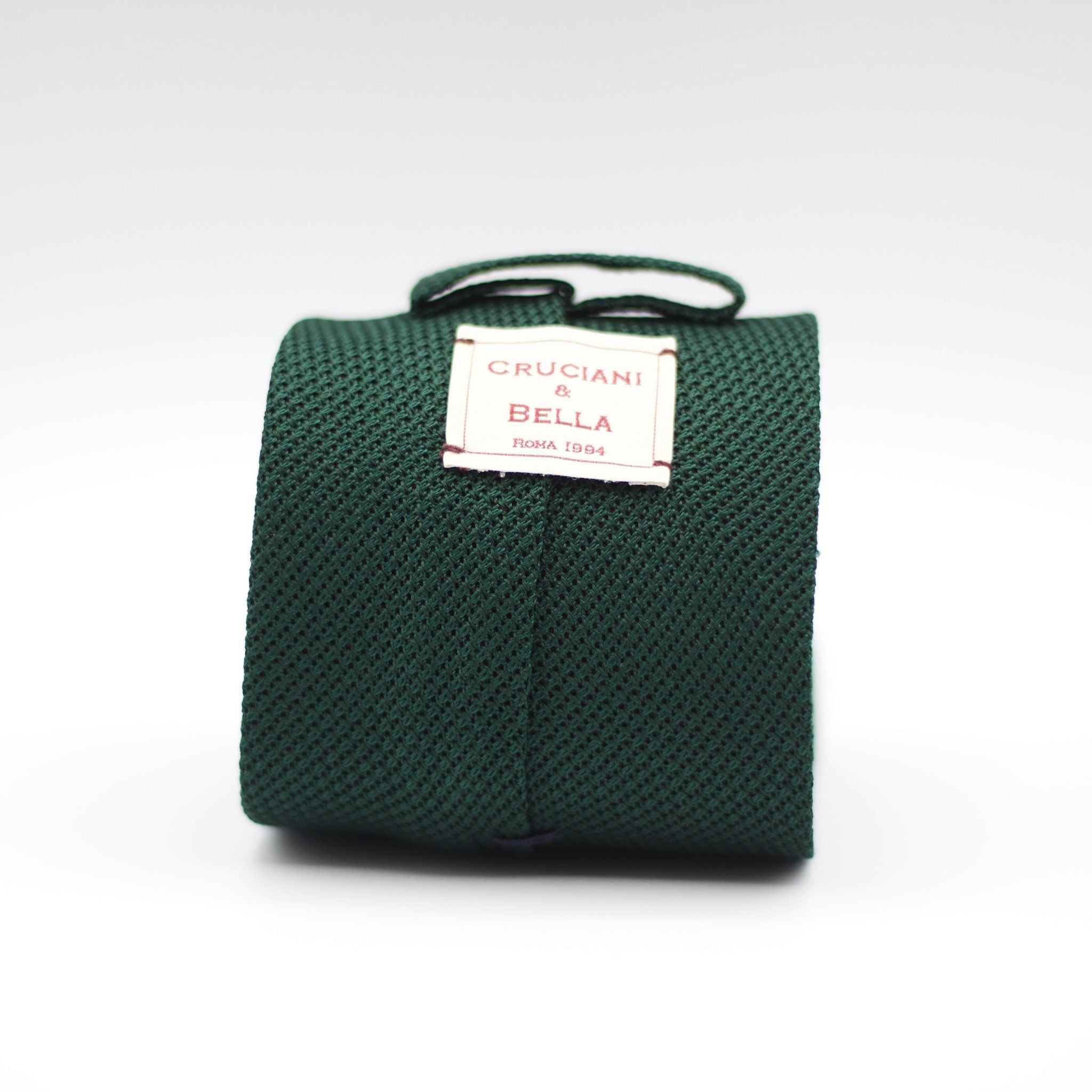 Cruciani & Bella 100% Silk Grenadine Garza Fina Woven in Italy Unlined Hand rolled blades Green tie Handmade in Italy 8 cm x 150 cm
