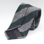 Cruciani & Bella 100% Shetland Tweed  Unlined Hand rolled blades Green and Grey stripes Handmade in Italy 8 cm x 150 cm