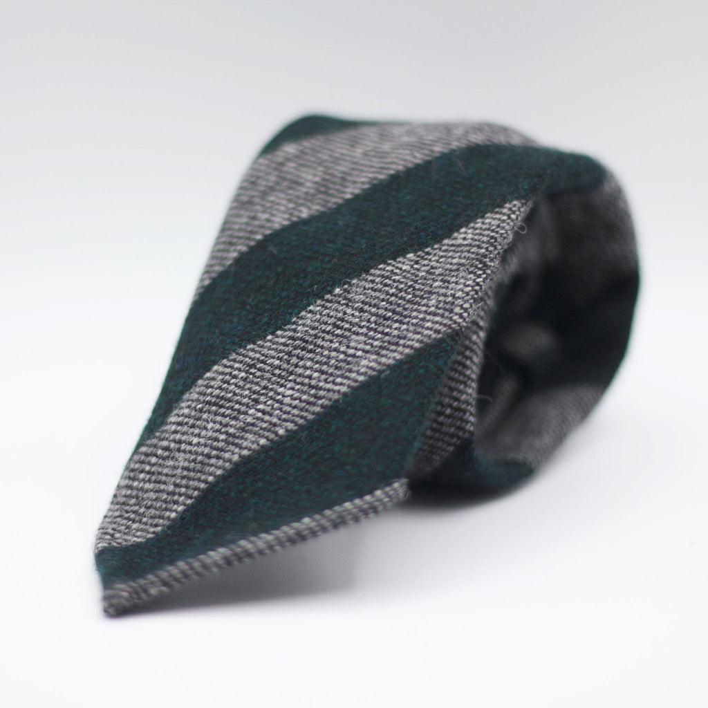 Cruciani & Bella 100% Shetland Tweed  Unlined Hand rolled blades Green and Grey stripes Handmade in Italy 8 cm x 150 cm