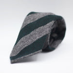Cruciani & Bella 100% Shetland Tweed  Unlined Hand rolled blades Green and Grey stripes Handmade in Italy 8 cm x 150 cm