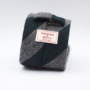 Cruciani & Bella 100% Shetland Tweed  Unlined Hand rolled blades Green and Grey stripes Handmade in Italy 8 cm x 150 cm