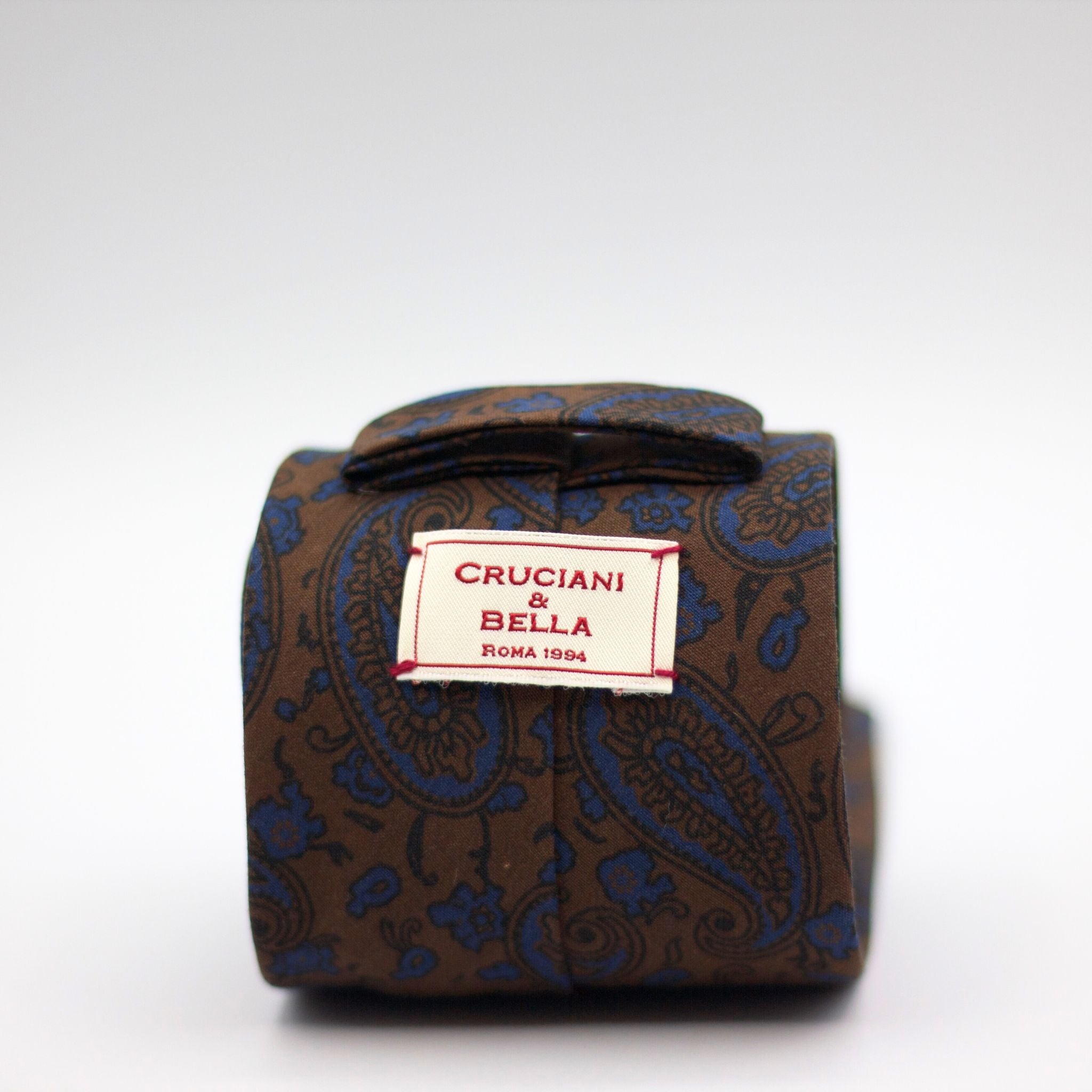 Cruciani & Bella - Printed Madder Silk  - Brown, Blue Motifs - Unlined tie #7497