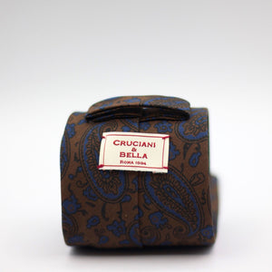 Cruciani & Bella - Printed Madder Silk  - Brown, Blue Motifs - Unlined tie #7497