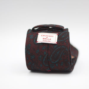 Cruciani & Bella 100%  Printed Wool  Unlined Hand rolled blades Burgundy, Light Green Paisley Motif Tie Handmade in Italy 8 cm x 150 cm
