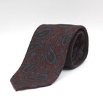 Cruciani & Bella 100%  Printed Wool  Unlined Hand rolled blades Burgundy, Light Green Paisley Motif Tie Handmade in Italy 8 cm x 150 cm