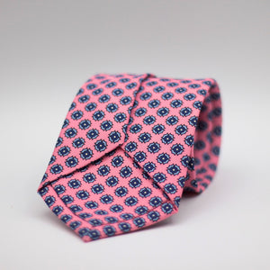 Holliday & Brown for Cruciani & Bella 100% printed Silk Self Tipped Pink with Navy and Light Blue motif tie Handmade in Italy 8 cm x 150 cm