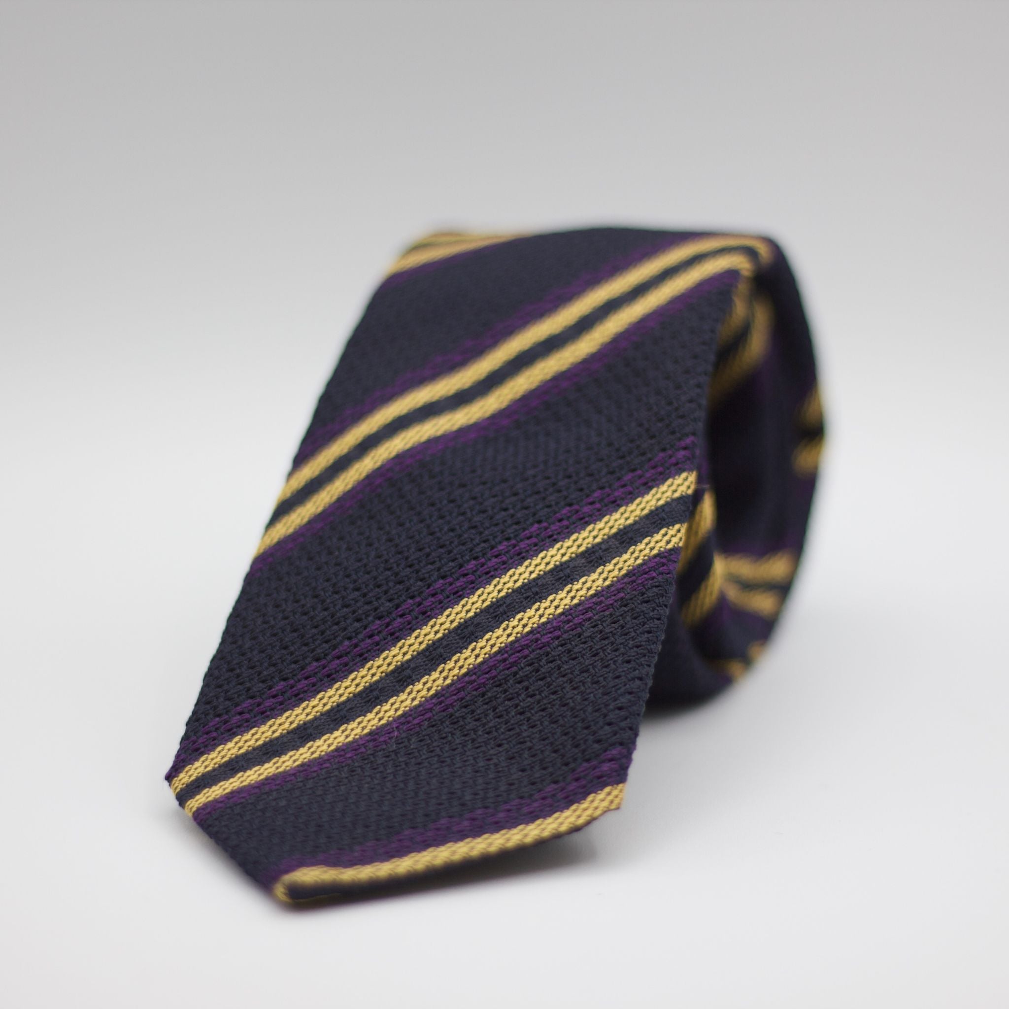 Cruciani & Bella 100% Garza Grossa Silk Plum, Purple and Blue Striped tie Handmade in Italy 7 cm x 152 cm