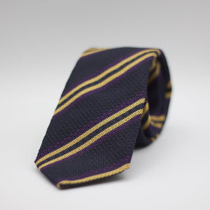 Cruciani & Bella 100% Garza Grossa Silk Plum, Purple and Blue Striped tie Handmade in Italy 7 cm x 152 cm