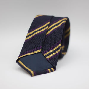 Cruciani & Bella 100% Garza Grossa Silk Plum, Purple and Blue Striped tie Handmade in Italy 7 cm x 152 cm