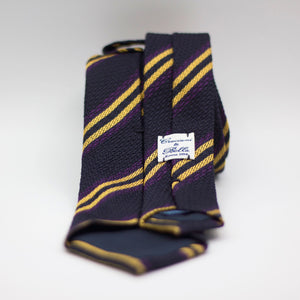 Cruciani & Bella 100% Garza Grossa Silk Plum, Purple and Blue Striped tie Handmade in Italy 7 cm x 152 cm