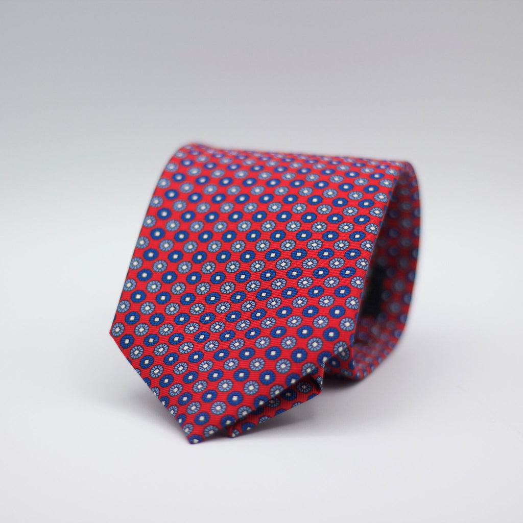 Holliday & Brown for Cruciani & Bella 100% printed Silk Self Tipped Red, with Blue and light Blue motif tieHandmade in Italy 8 cm x 150 cm