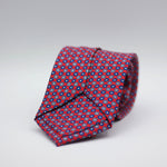 Holliday & Brown for Cruciani & Bella 100% printed Silk Self Tipped Red, with Blue and light Blue motif tieHandmade in Italy 8 cm x 150 cm