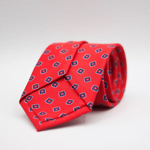 Holliday & Brown for Cruciani & Bella 100% printed Silk Self Tipped Red Cherry with Navy, Red  and White motif tie Handmade in Italy 8 cm x 150 cm
