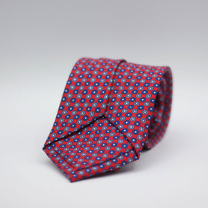 Holliday & Brown for Cruciani & Bella 100% printed Silk Self Tipped Red, with Blue and light Blue motif tieHandmade in Italy 8 cm x 150 cm