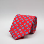 Holliday & Brown for Cruciani & Bella 100% printed Silk Self Tipped Red, with Grey and light Blue motif tie 8 cm x 150 cm