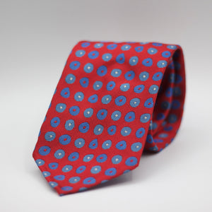 Cruciani & Bella 100% Woven Jacquard Silk Unlined Red, Blue, light blue and White Unlined Tie Handmade in England 8 x 153 cm