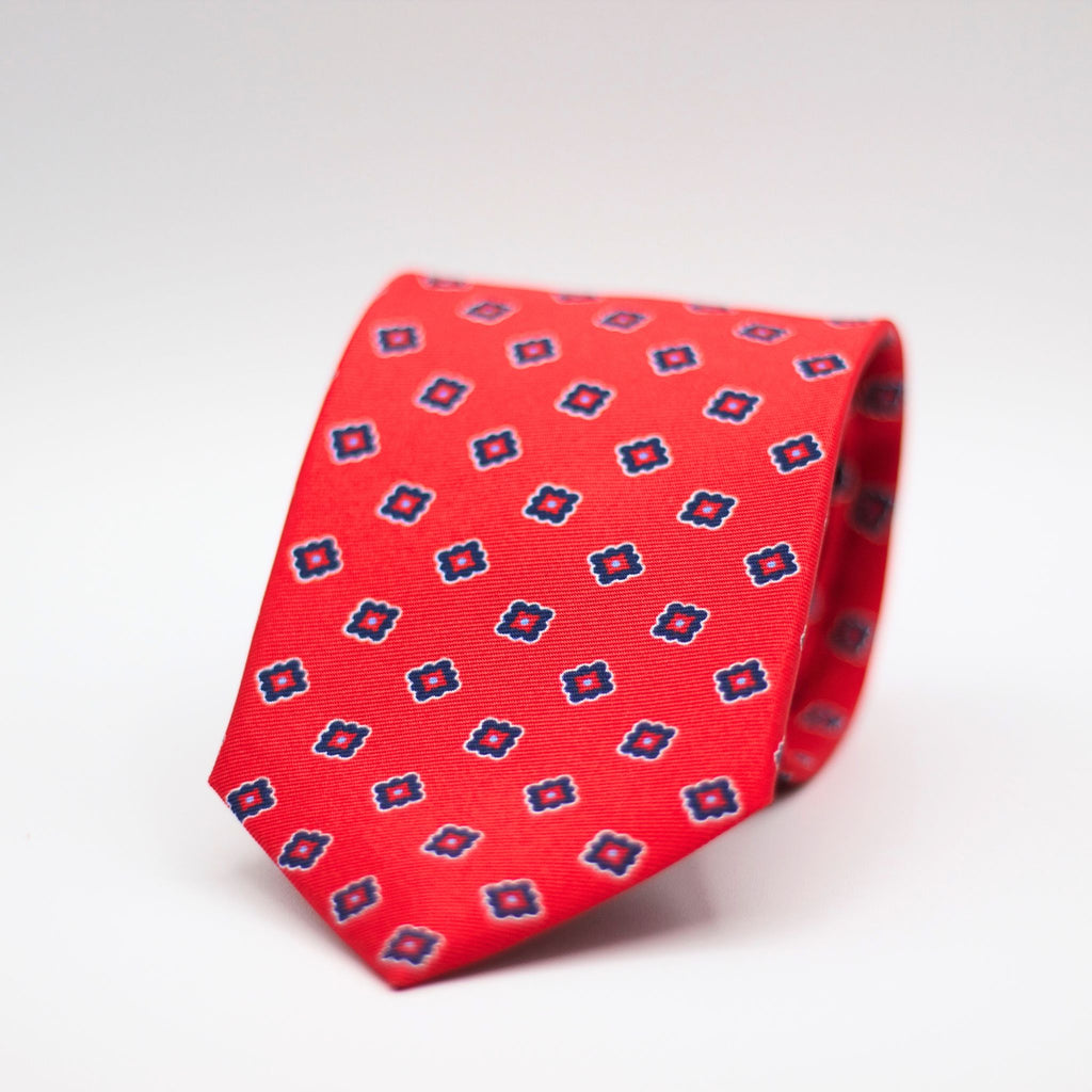Holliday & Brown for Cruciani & Bella 100% printed Silk Self Tipped Red Cherry with Navy, Red  and White motif tie Handmade in Italy 8 cm x 150 cm