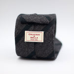 Cruciani & Bella 100% Shetland Tweed  Unlined Hand rolled blades Grey and Green stripes Handmade in Italy 8 cm x 150 cm