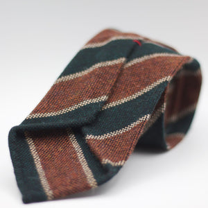 Cruciani & Bella 100% Shetland Tweed  Unlined Hand rolled blades Green and Rust stripes Handmade in Italy 8 cm x 150 cm