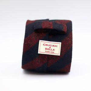 Cruciani & Bella 100% Shetland Tweed  Unlined Hand rolled blades Red and Navy stripes Handmade in Italy 8 cm x 150 cm