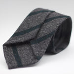 Cruciani & Bella 100% Shetland Tweed  Unlined Hand rolled blades Grey and Green stripes Handmade in Italy 8 cm x 150 cm