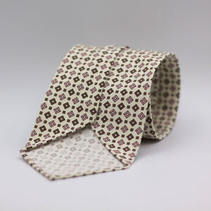 Cruciani & Bella 100% Printed Madder Silk  Italian fabric Unlined tie White, Pink and Brown Handmade in Italy 8 cm x 150 cm