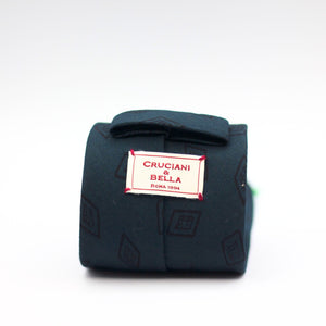 Cruciani & Bella 100%  Printed Wool  Unlined Hand rolled blades Petrol Green, Black  Motifs Tie  Handmade in Italy 8 cm x 150 cm