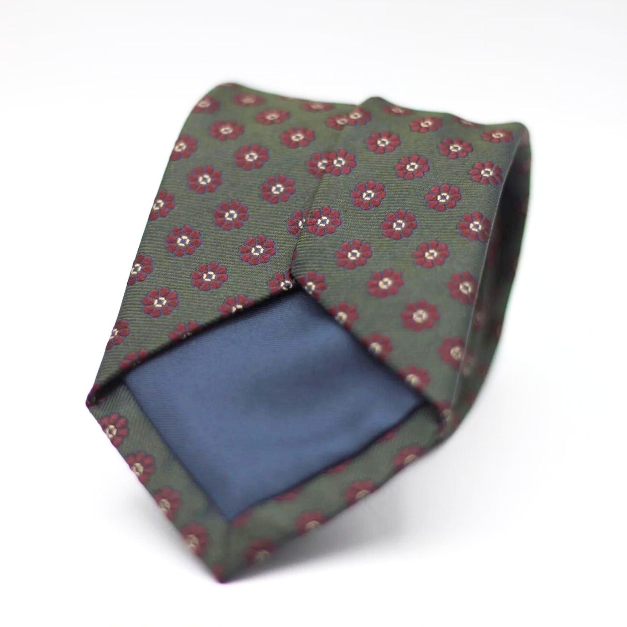 Dark Green with Burgundy and Off White floral motif tie