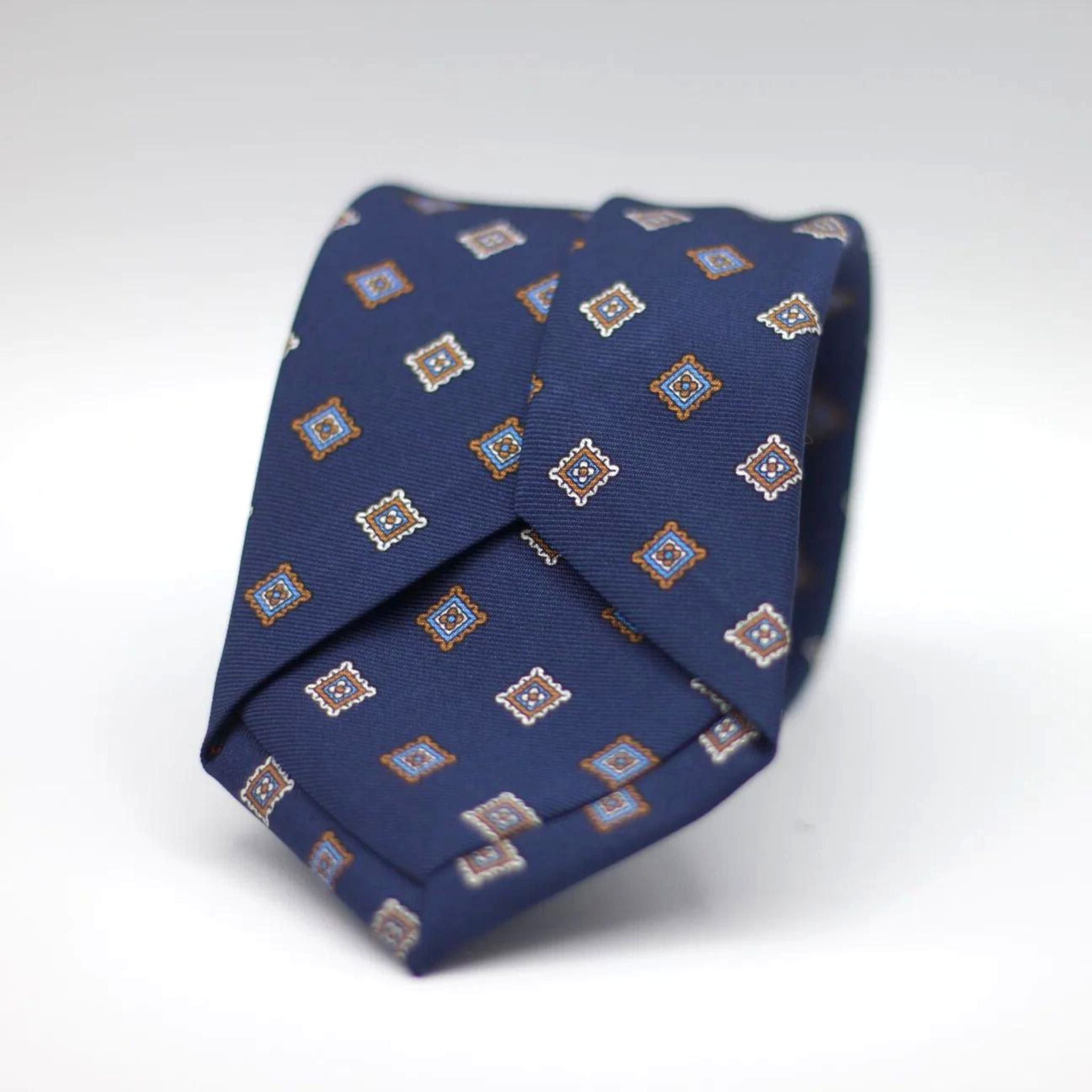 Holliday & Brown - Printed Silk -Blue, with White, Brown and Light Blue motif tie