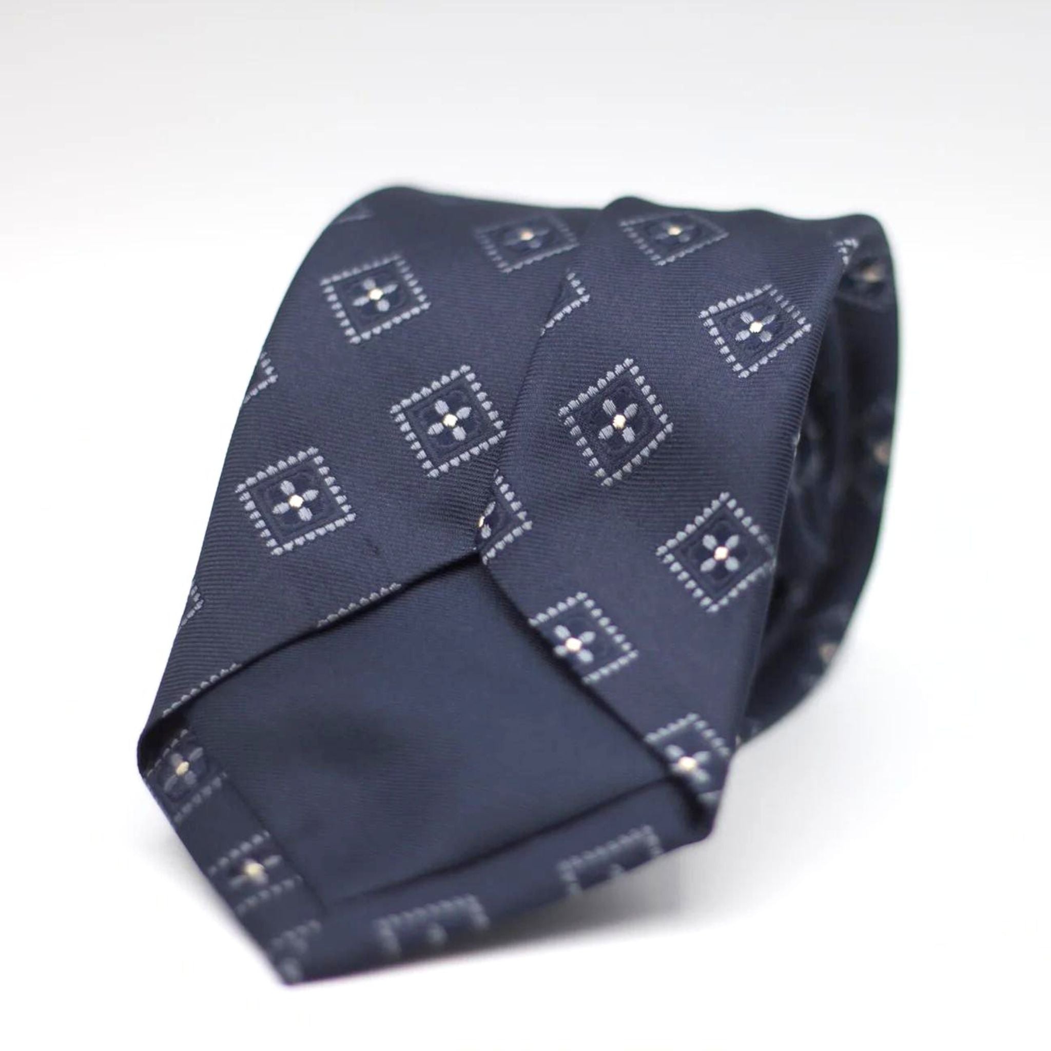 Holliday & Brown - Woven Jacquard Silk - Blue Navy with Grey and White motif tie