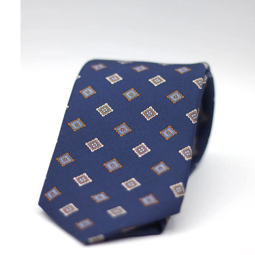 Holliday & Brown - Printed Silk -Blue, with White, Brown and Light Blue motif tie