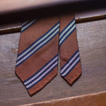 Cruciani & Bella - Silk Garza grossa Unlined - Rust, Blue and White Striped Tie #8676