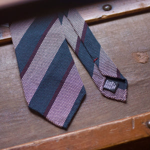 Cruciani & Bella - Silk Garza grossa Unlined - Pink, Green and Brown Striped Tie #8672