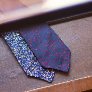 Cruciani & Bella - Woven Jacquard Silk - Blue, Red Motif Unlined Tie #8687