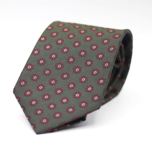 Dark Green with Burgundy and Off White floral motif tie
