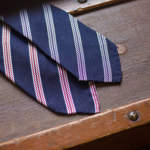 Cruciani & Bella - Silk Garza Fina - Unlined - Blue Navy, White and Red Stripes Tie